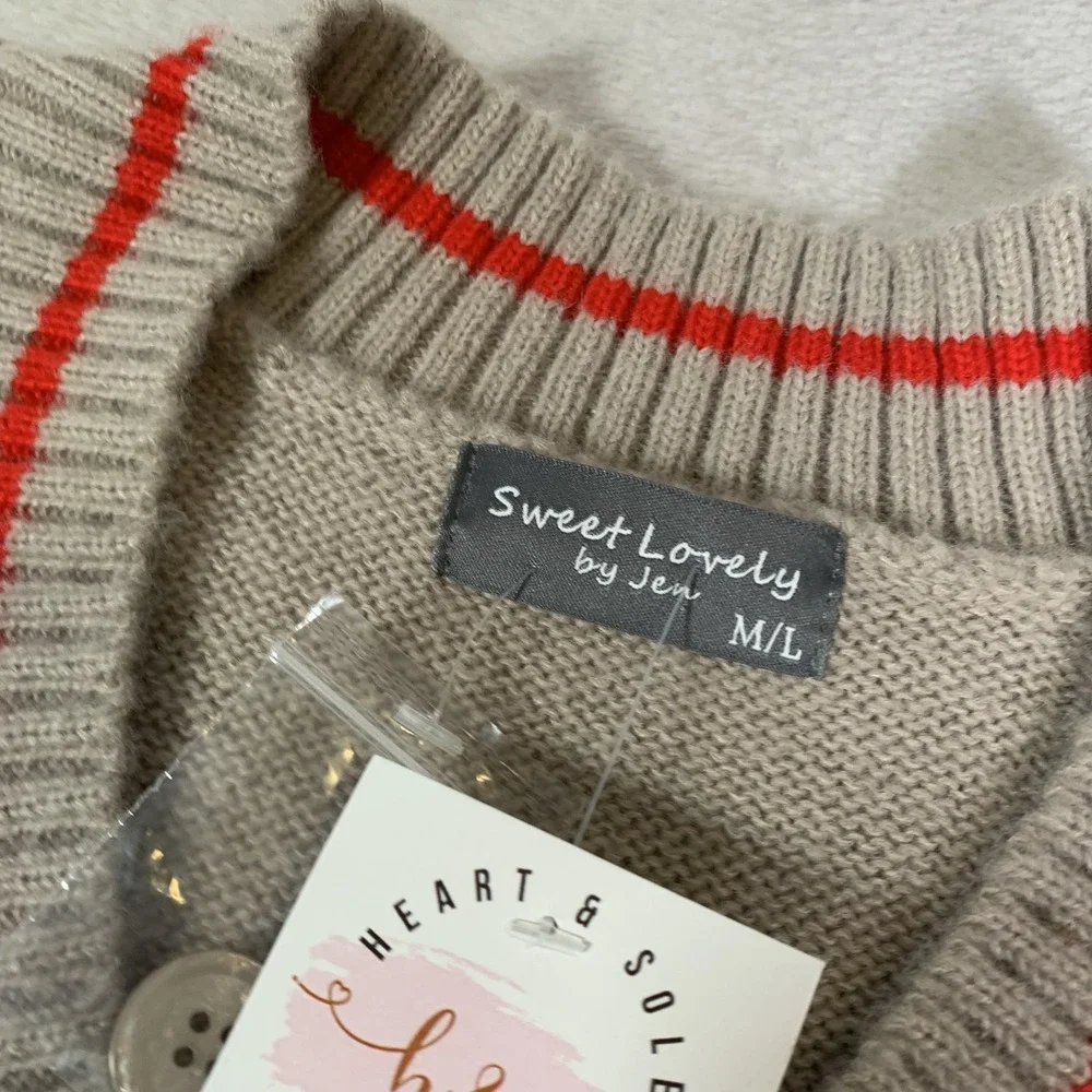 Sweet Lovely By Jen Sweater Vest Womens M/L Beige Taupe V Neck Striped Knit NEW - Picture 5 of 11